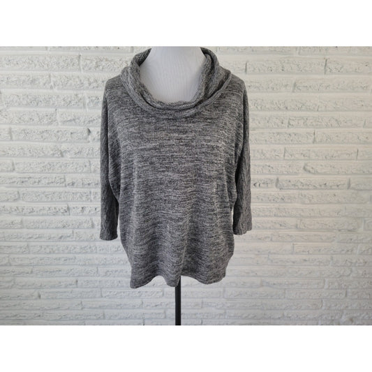 Dress Barn Women Sweater 1X Plus Dolman Sleeve Cowl Neck Gray Marled Speckle