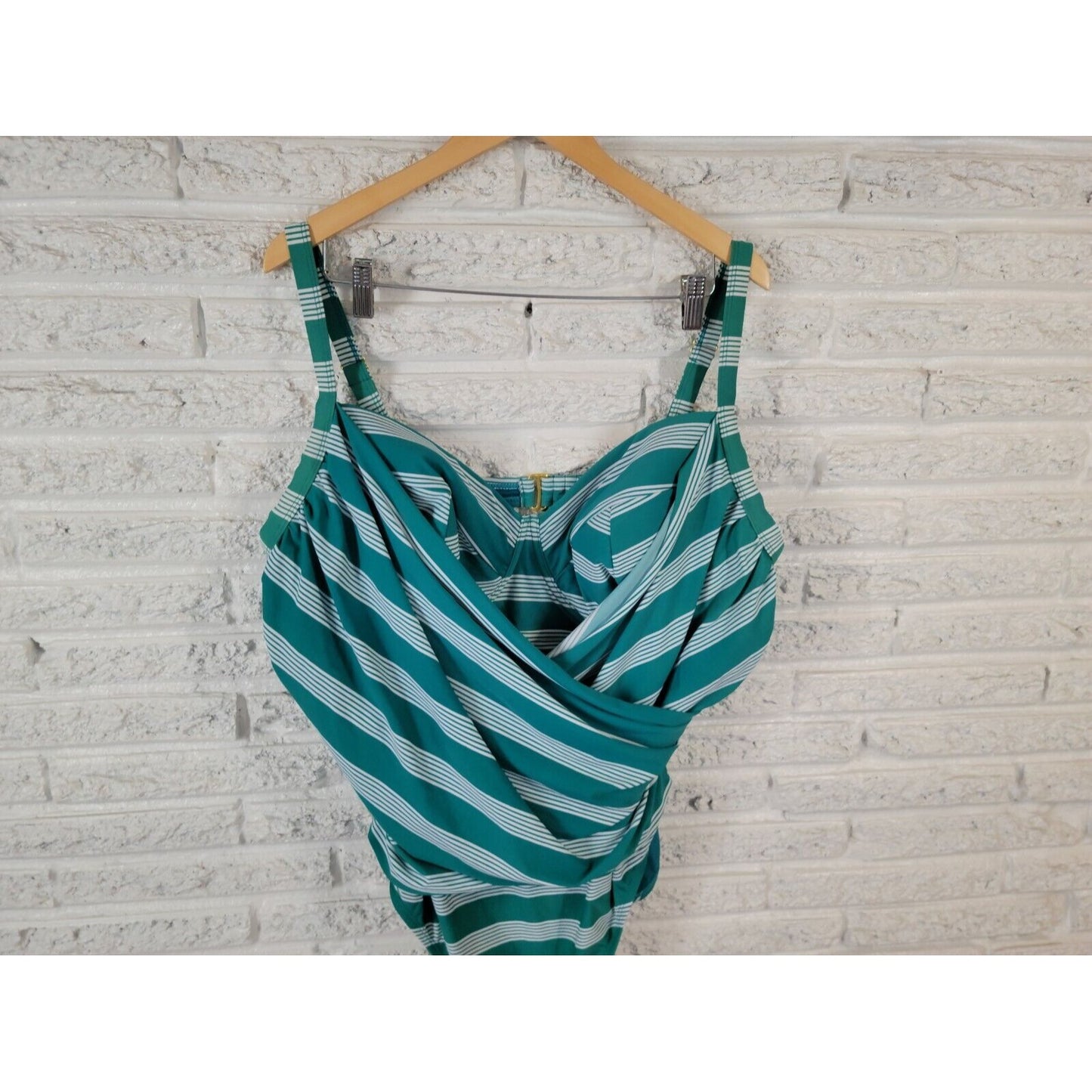 Terra Sky Women Swimsuit 4X 28W 30W One Piece Bra Clip Back Blue Green Stripe