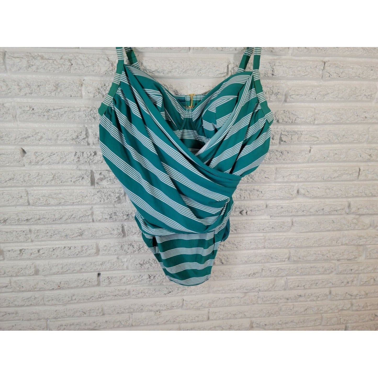 Terra Sky Women Swimsuit 4X 28W 30W One Piece Bra Clip Back Blue Green Stripe