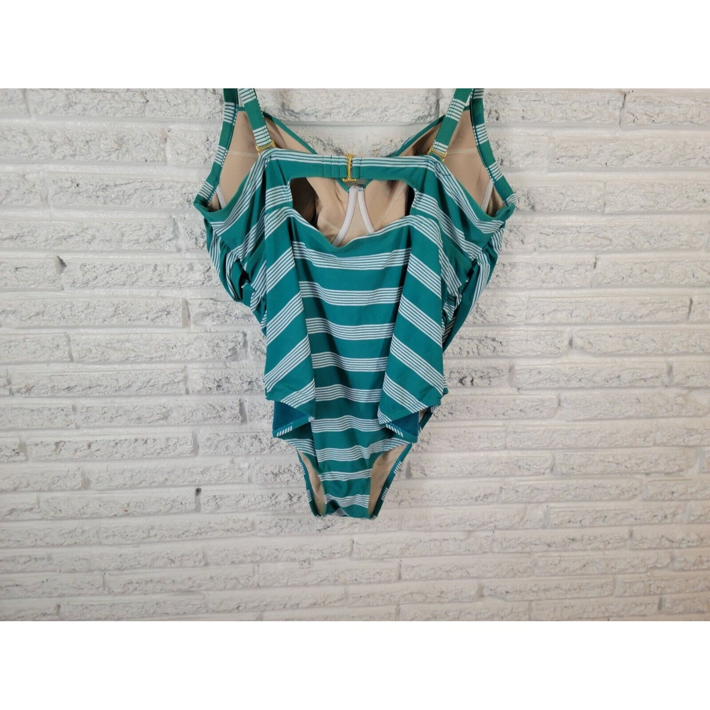 Terra Sky Women Swimsuit 4X 28W 30W One Piece Bra Clip Back Blue Green Stripe