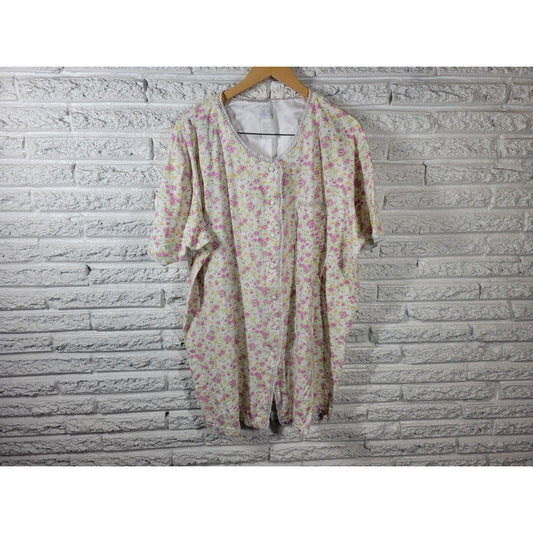 Secret Treasures Women Robe 2X Plus Short Sleeve Button Pink Floral Lightweight