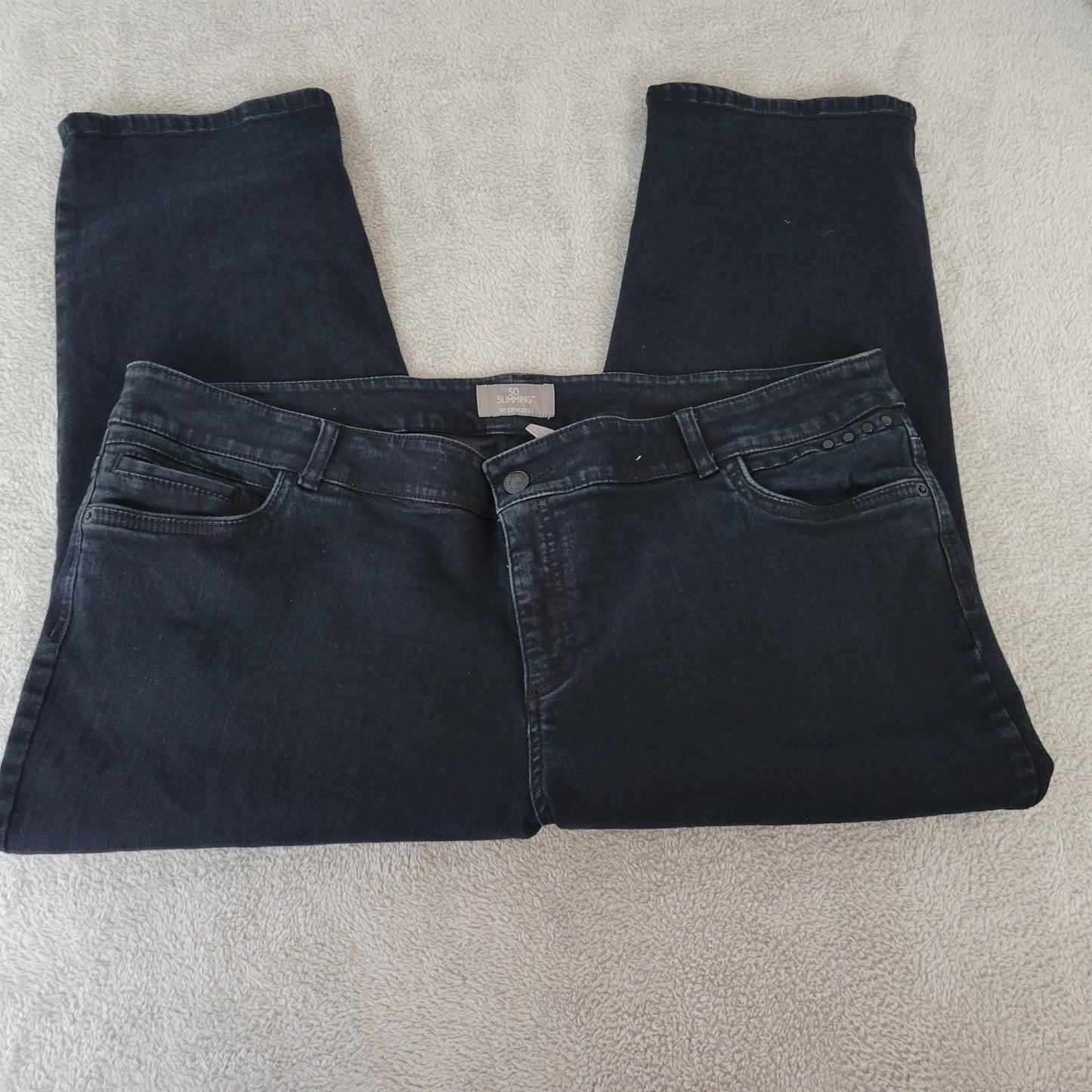 Chicos So Slimming Womens Jeans 4 Standard 20 Plus Capri Black Zip Fly