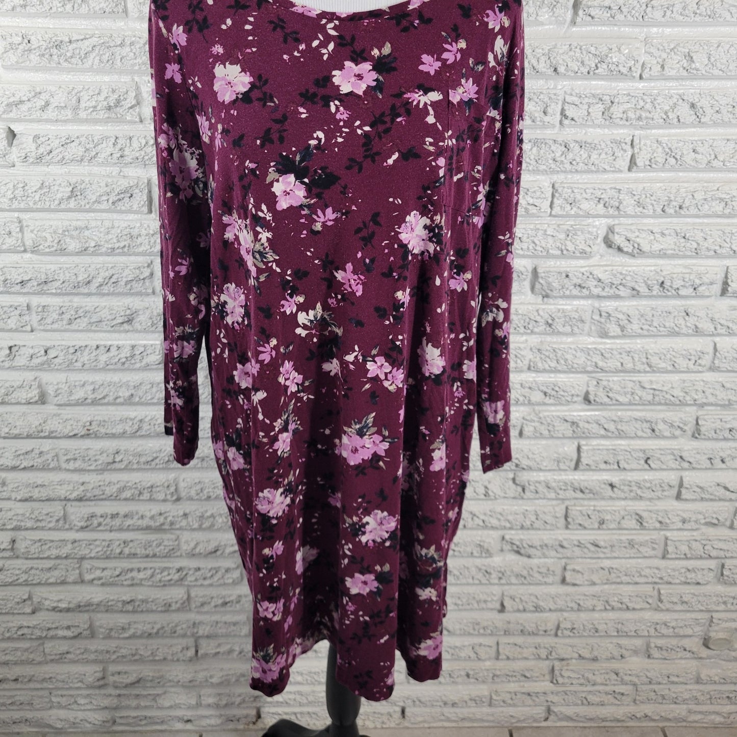 J Jill Womens Pajama Top XL Long Sleeve Purple Floral Cotton Blend Loungewear