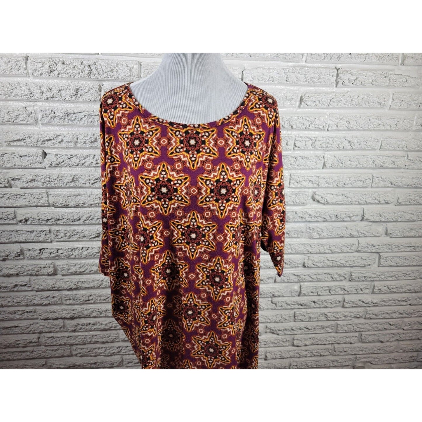 Lularoe Womens Top 3XL Plus Short Sleeve Purple Geometric Asymmetric Casual