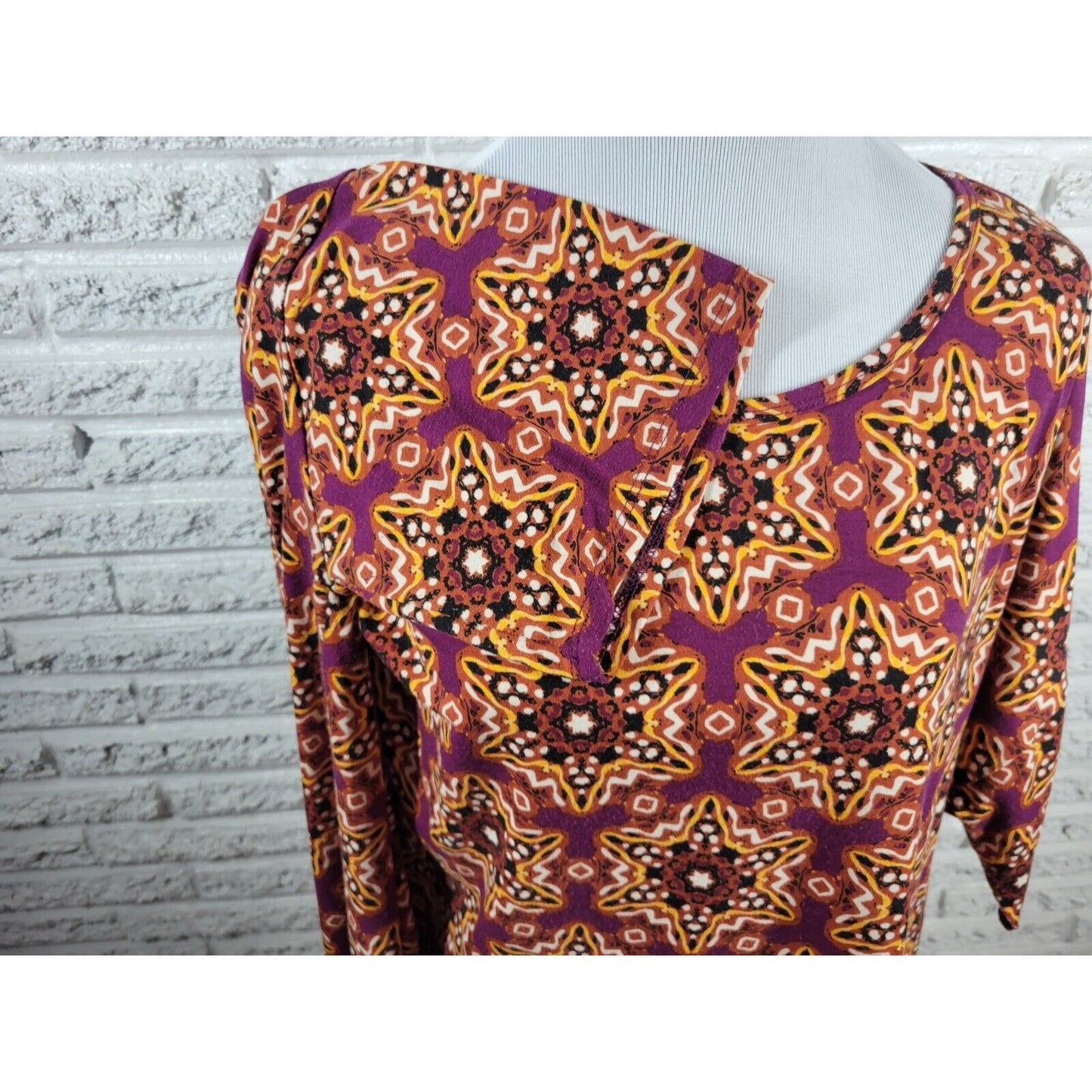 Lularoe Womens Top 3XL Plus Short Sleeve Purple Geometric Asymmetric Casual