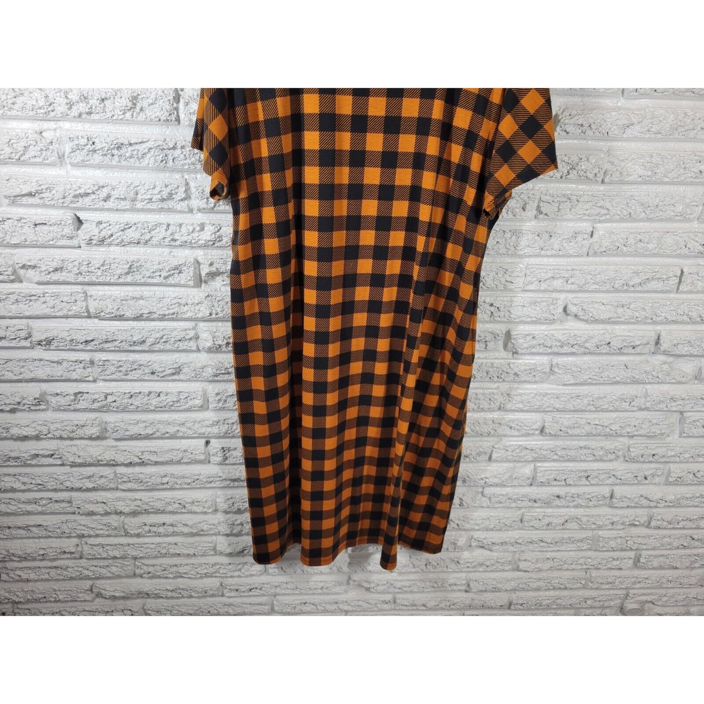Lularoe Women Dress 3XL Plus Short Sleeve Orange Plaid Pockets Poly Blend Casual