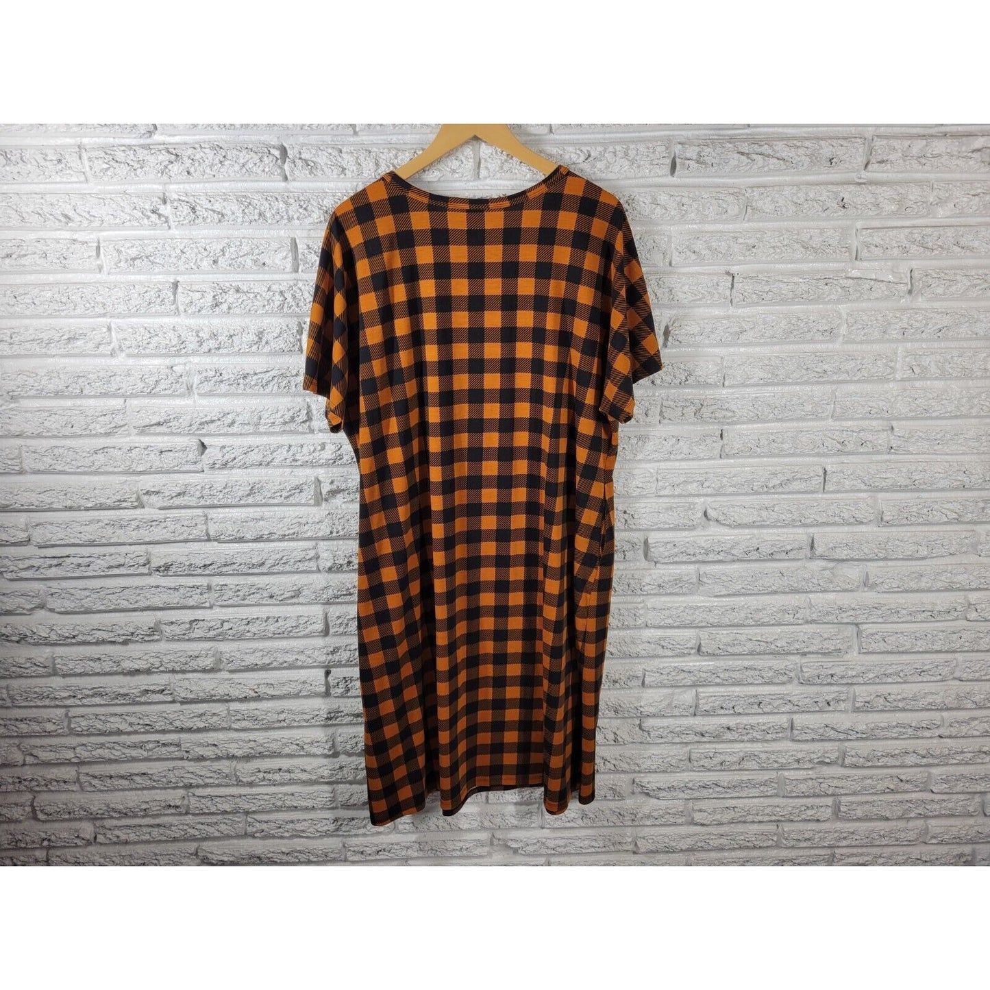 Lularoe Women Dress 3XL Plus Short Sleeve Orange Plaid Pockets Poly Blend Casual