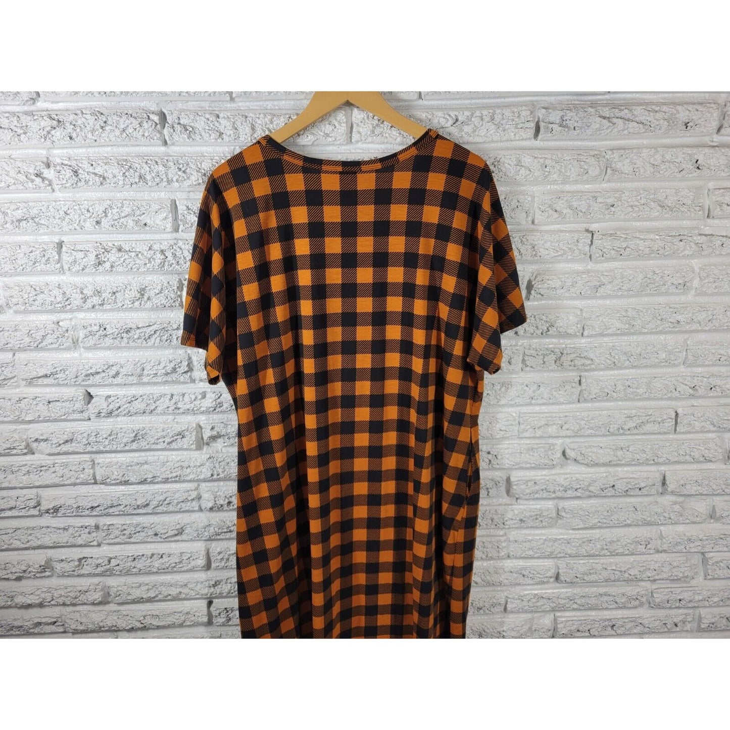 Lularoe Women Dress 3XL Plus Short Sleeve Orange Plaid Pockets Poly Blend Casual