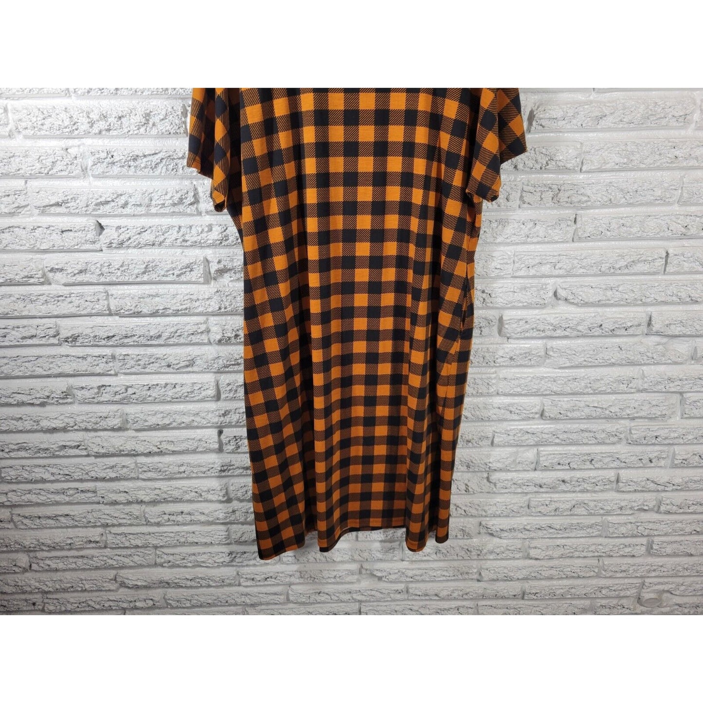 Lularoe Women Dress 3XL Plus Short Sleeve Orange Plaid Pockets Poly Blend Casual