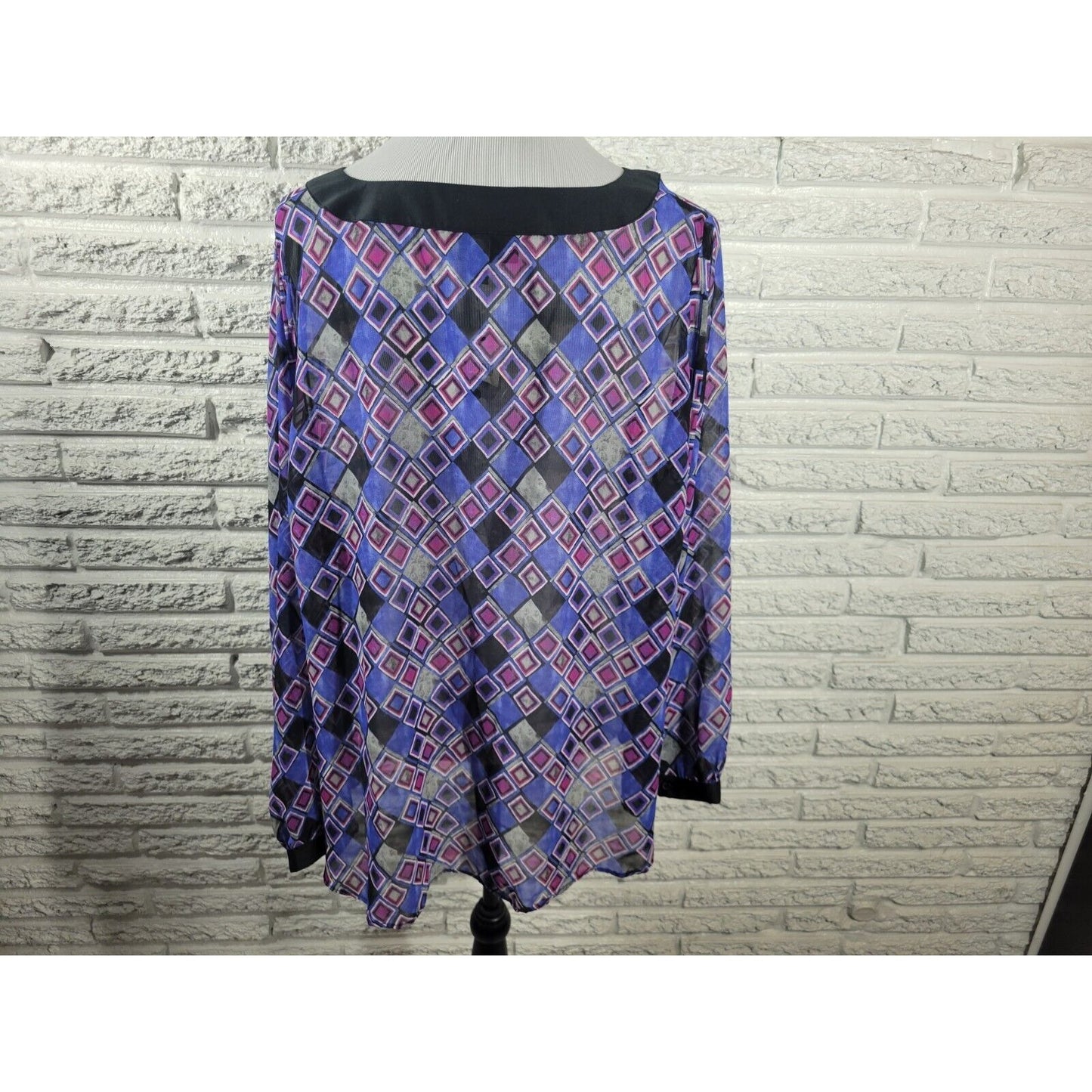 Lane Bryant Womens Top 22 24 Plus Long Sleeve Purple Geometric Sheer Office