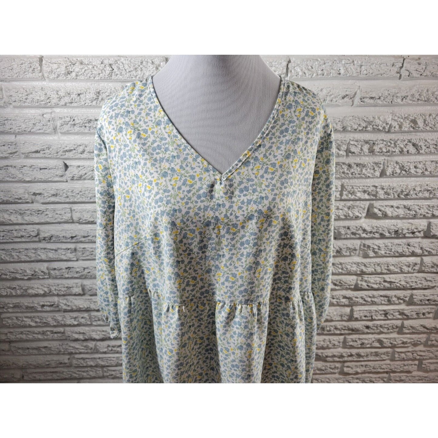 Agnes Orinda Womens Top 2X Plus 3/4 Sleeve Blue Floral Polyester Casual Pullover