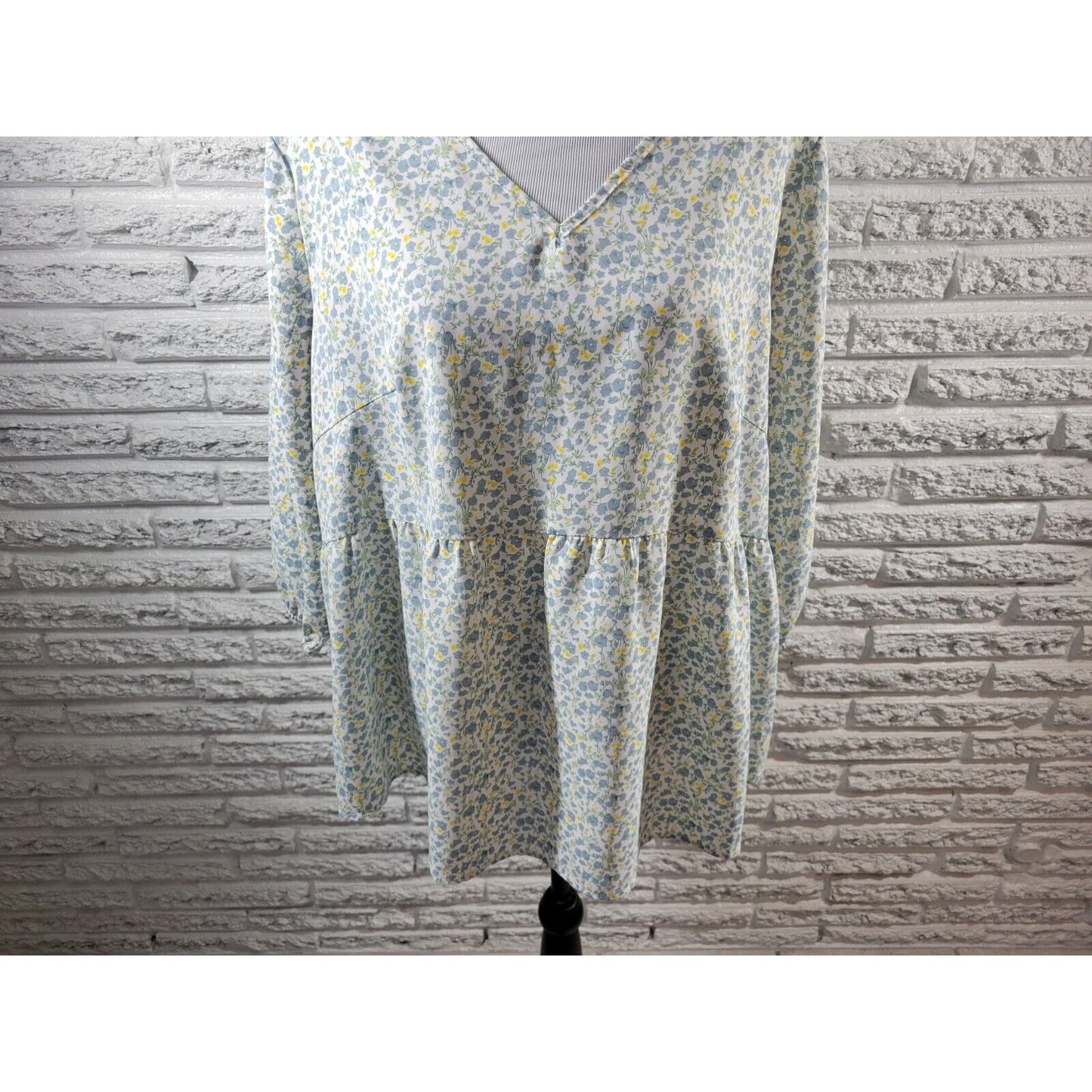 Agnes Orinda Womens Top 2X Plus 3/4 Sleeve Blue Floral Polyester Casual Pullover