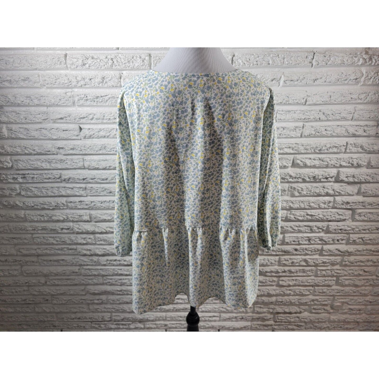 Agnes Orinda Womens Top 2X Plus 3/4 Sleeve Blue Floral Polyester Casual Pullover