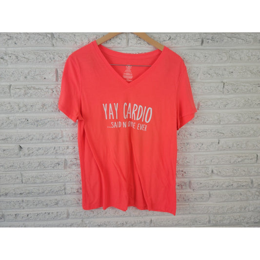 Athletic Womens Shirt XXL Plus Tee Yay Cardio Short Sleeve Fluorescent Pink