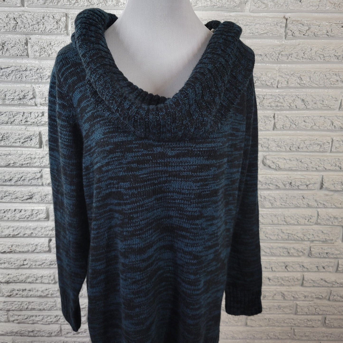 Alyx Womens Sweater 2X Plus Cowl Neck Blue Marled Speckle Acrylic Soft Office
