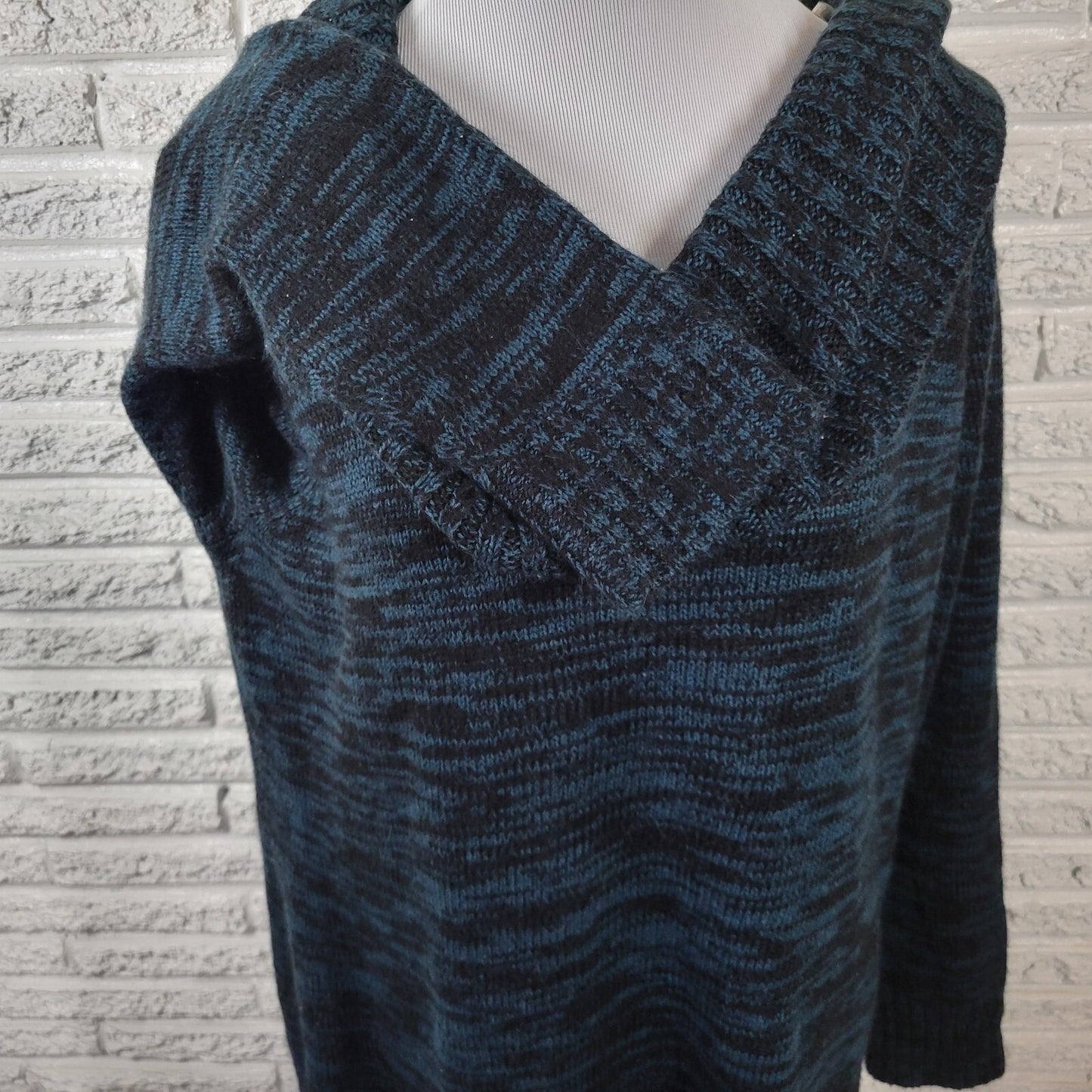 Alyx Womens Sweater 2X Plus Cowl Neck Blue Marled Speckle Acrylic Soft Office