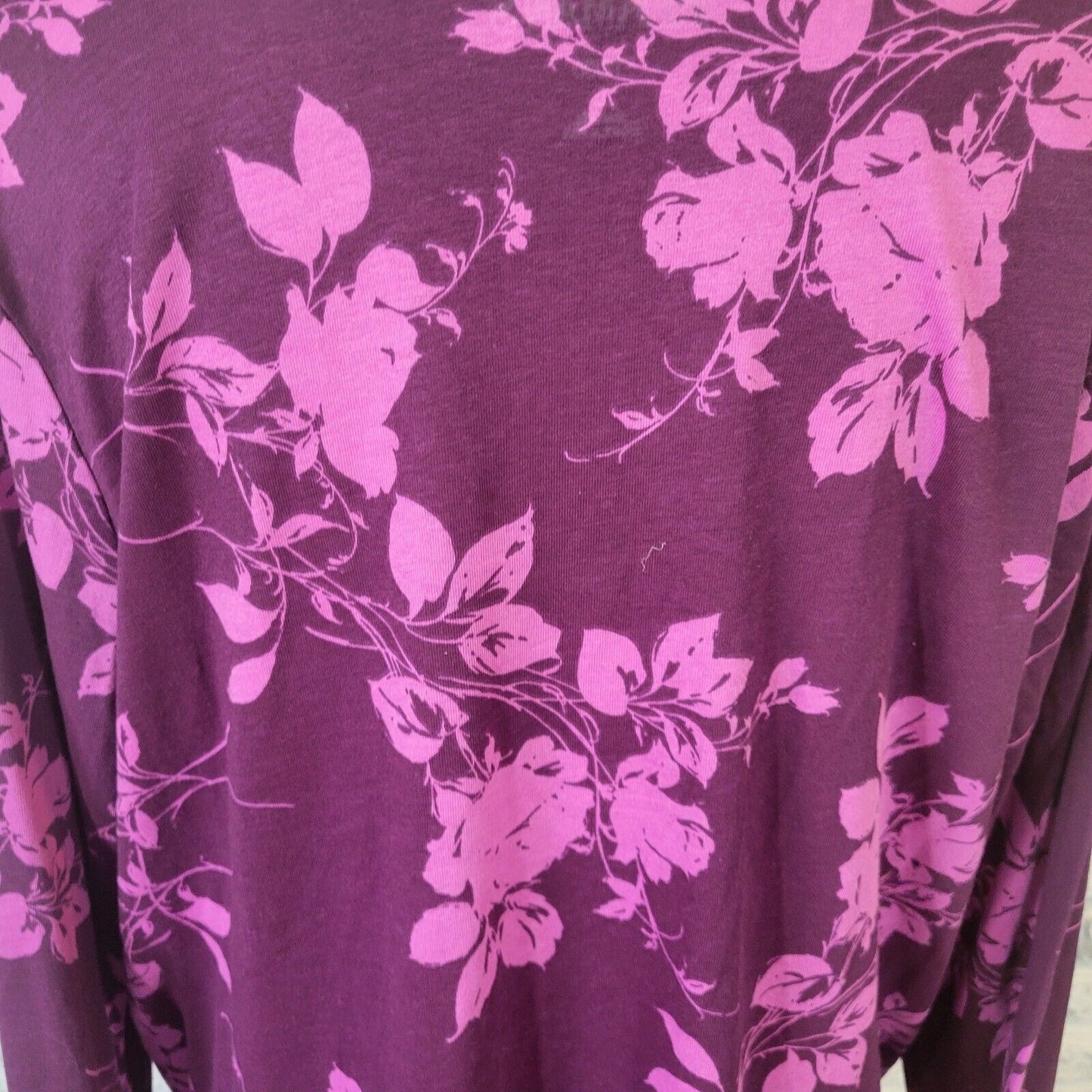 Roamans Womens Top Large 18 20 Tee Long Sleeve Purple Floral Cotton Comfy Casual