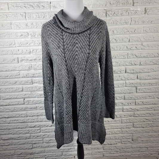 Eight Eight Eight Womens Sweater XL Tunic Cowl Neck Black Marled Office Cotton