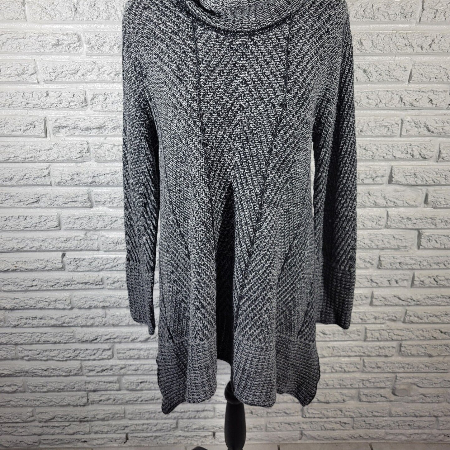 Eight Eight Eight Womens Sweater XL Tunic Cowl Neck Black Marled Office Cotton