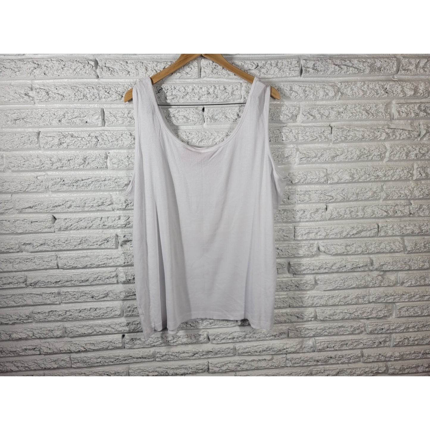 Woman Within Womens Top 3X Plus Tank Sleeveless White Cotton Ribbed Stretchy