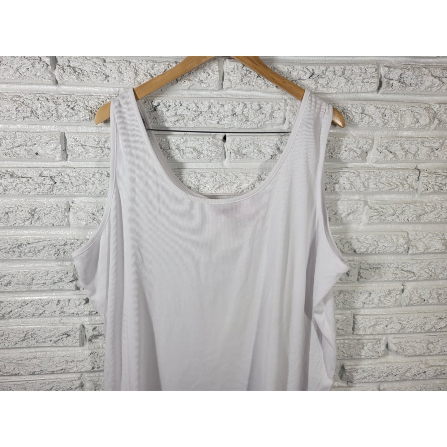 Woman Within Womens Top 3X Plus Tank Sleeveless White Cotton Ribbed Stretchy