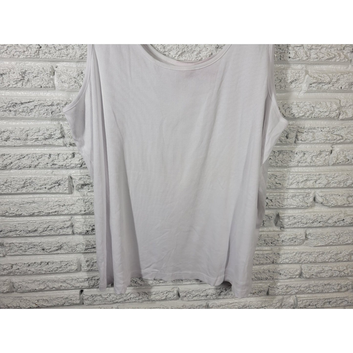 Woman Within Womens Top 3X Plus Tank Sleeveless White Cotton Ribbed Stretchy