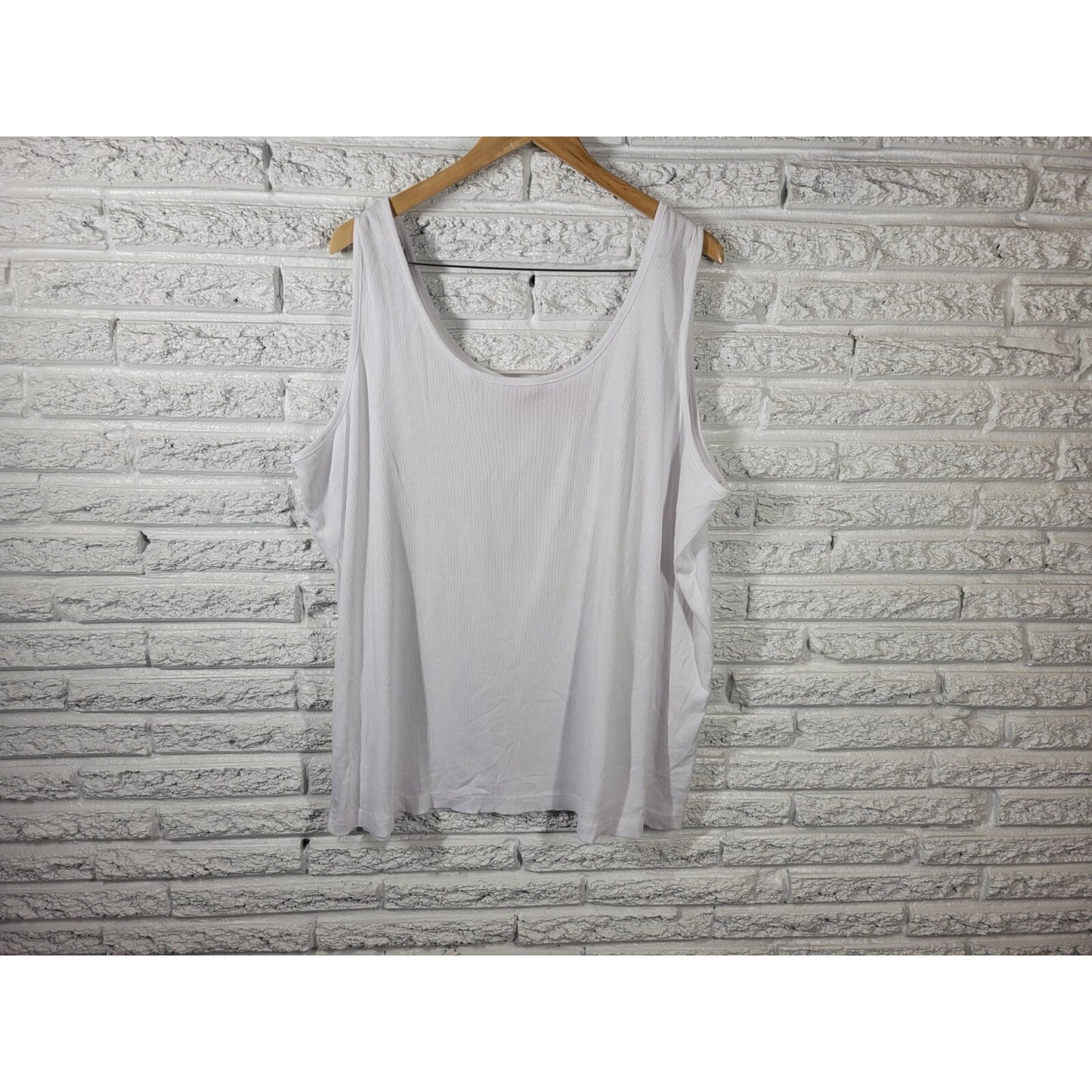 Woman Within Womens Top 3X Plus Tank Sleeveless White Cotton Ribbed Stretchy