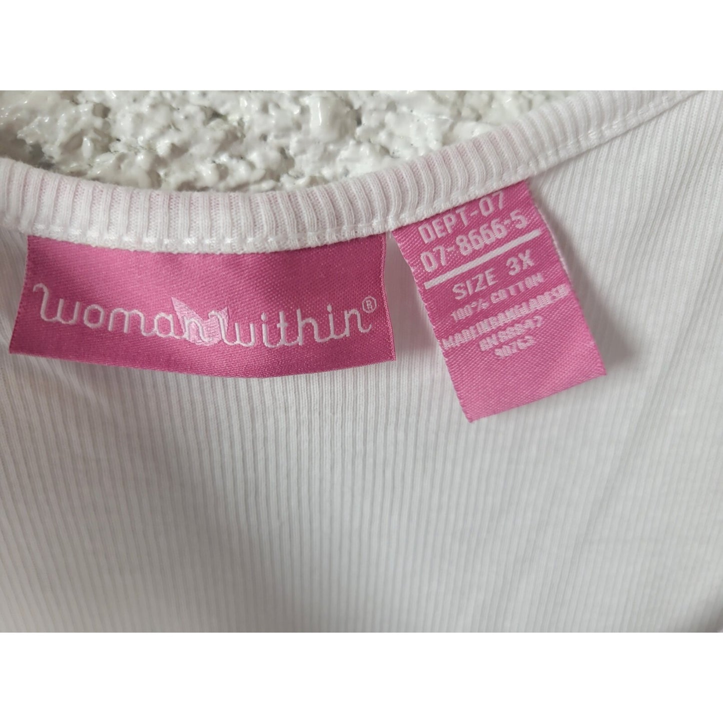 Woman Within Womens Top 3X Plus Tank Sleeveless White Cotton Ribbed Stretchy