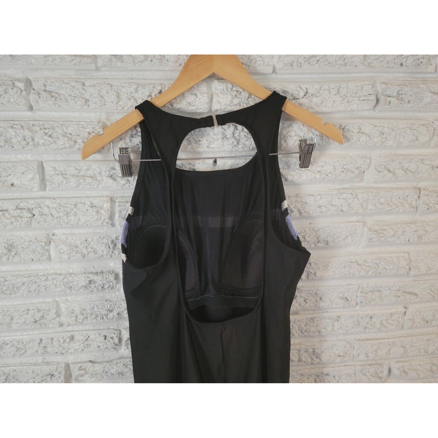 Trimshaper Womens Swimsuit 16 One Piece Black Stripe Open Back USA Built in Bra