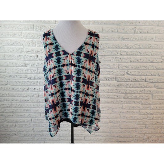 NY Collection Women Top Extra Large Tank Polyester Split Front Blue