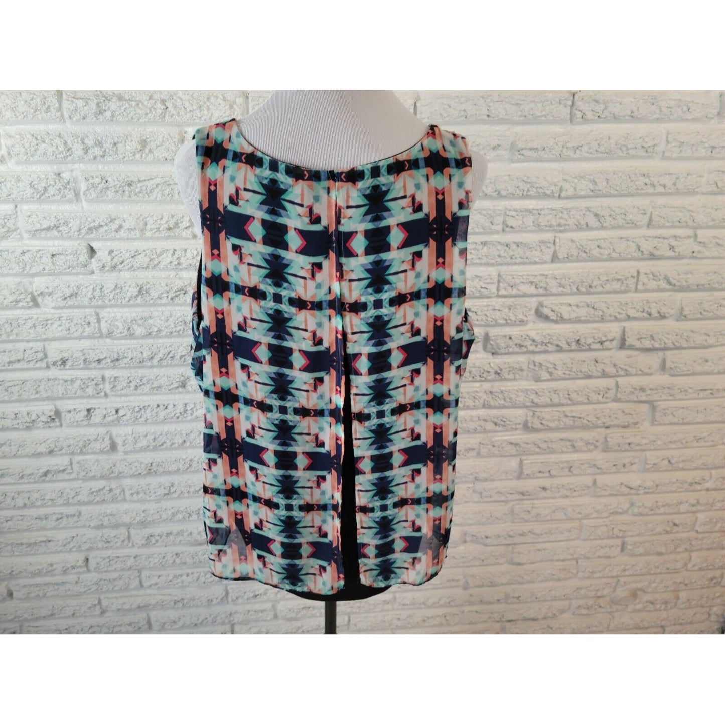 NY Collection Women Top Extra Large Tank Polyester Split Front Blue