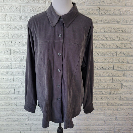 Fashion Bug Womens Top 18 20 Plus Shacket Gray Velour Pockets Poly Blend Collar