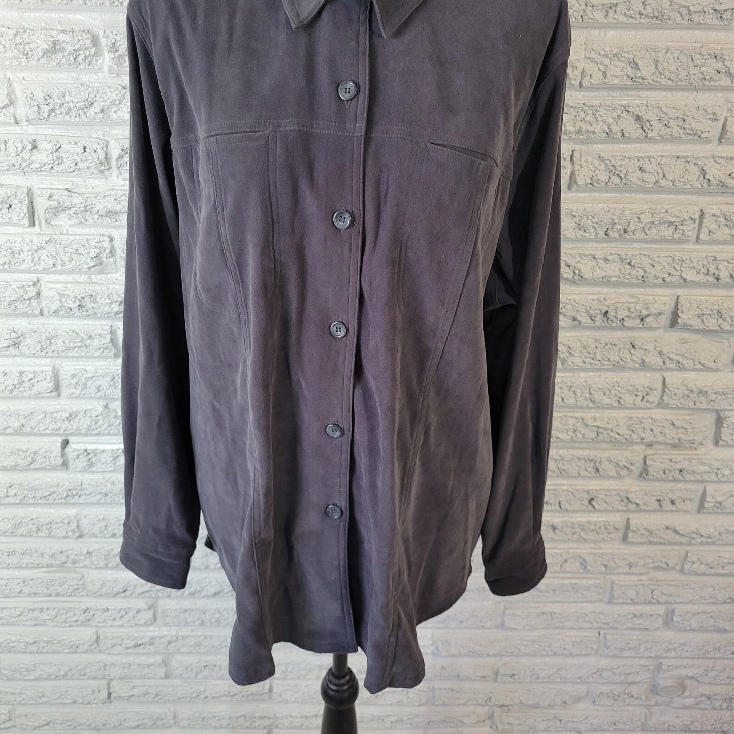 Fashion Bug Womens Top 18 20 Plus Shacket Gray Velour Pockets Poly Blend Collar