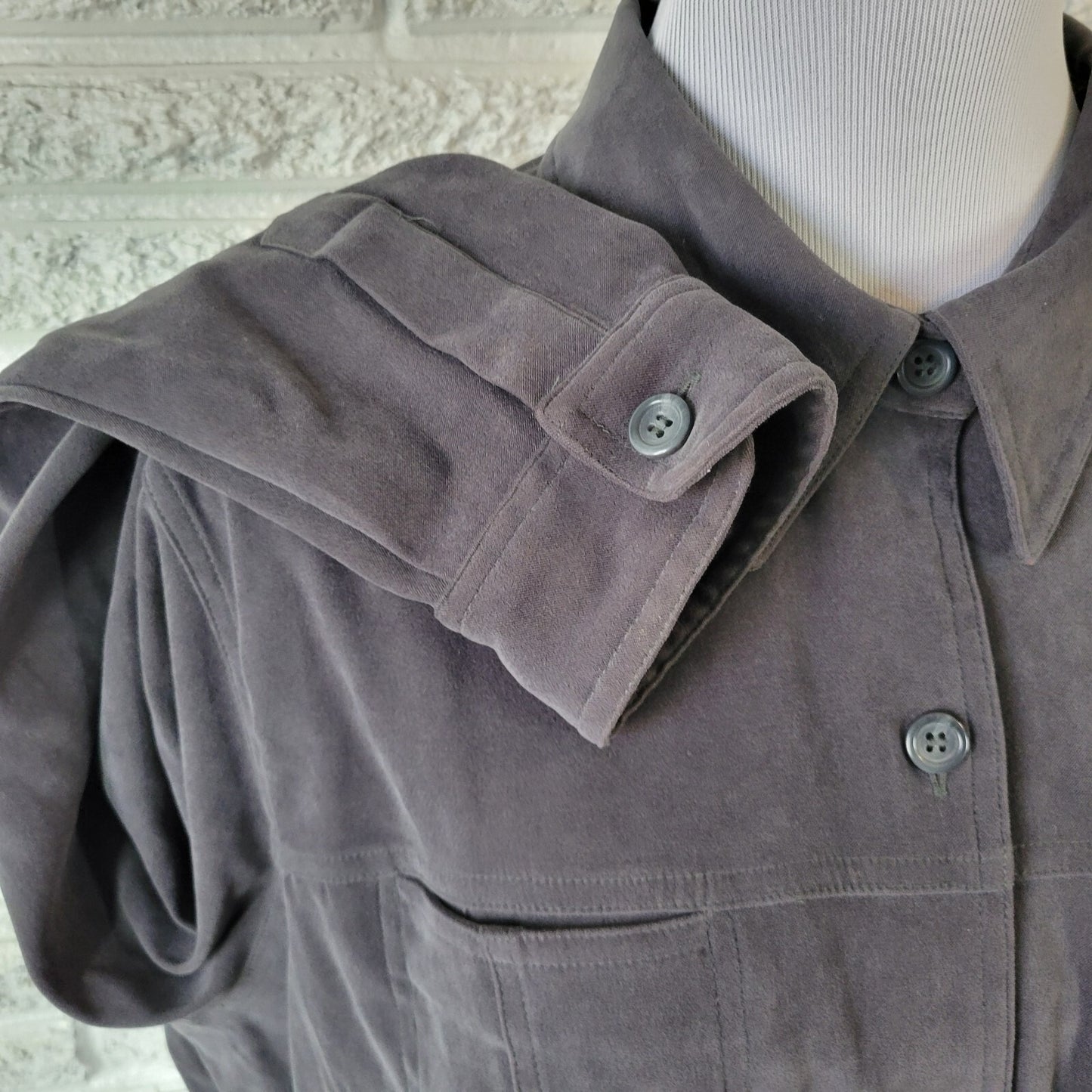 Fashion Bug Womens Top 18 20 Plus Shacket Gray Velour Pockets Poly Blend Collar