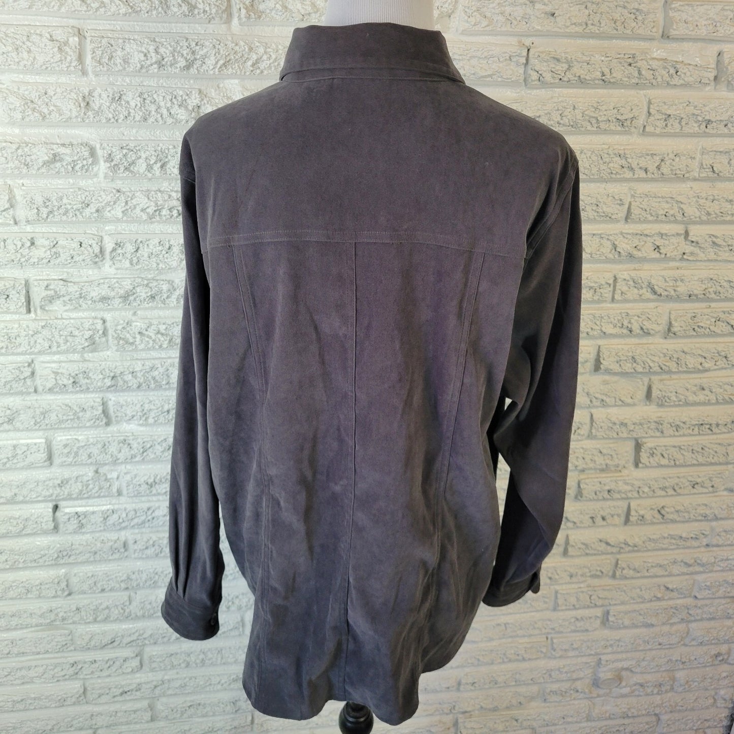 Fashion Bug Womens Top 18 20 Plus Shacket Gray Velour Pockets Poly Blend Collar