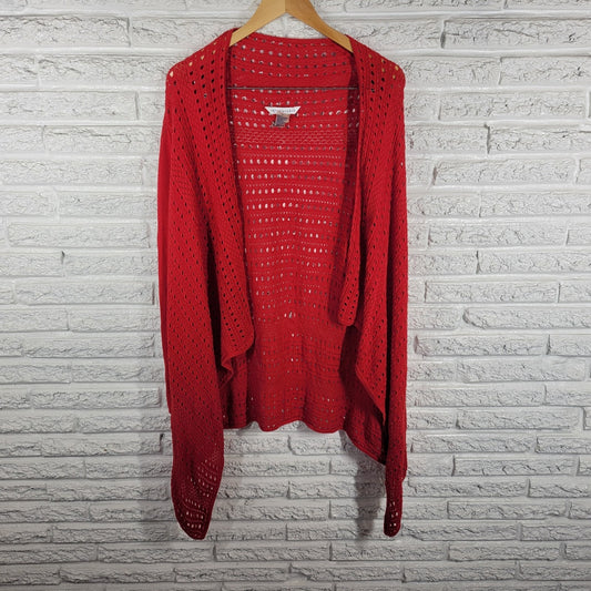 Peter Nygard Womens Sweater XL Cardigan Open Cascade Red Open Knit Office