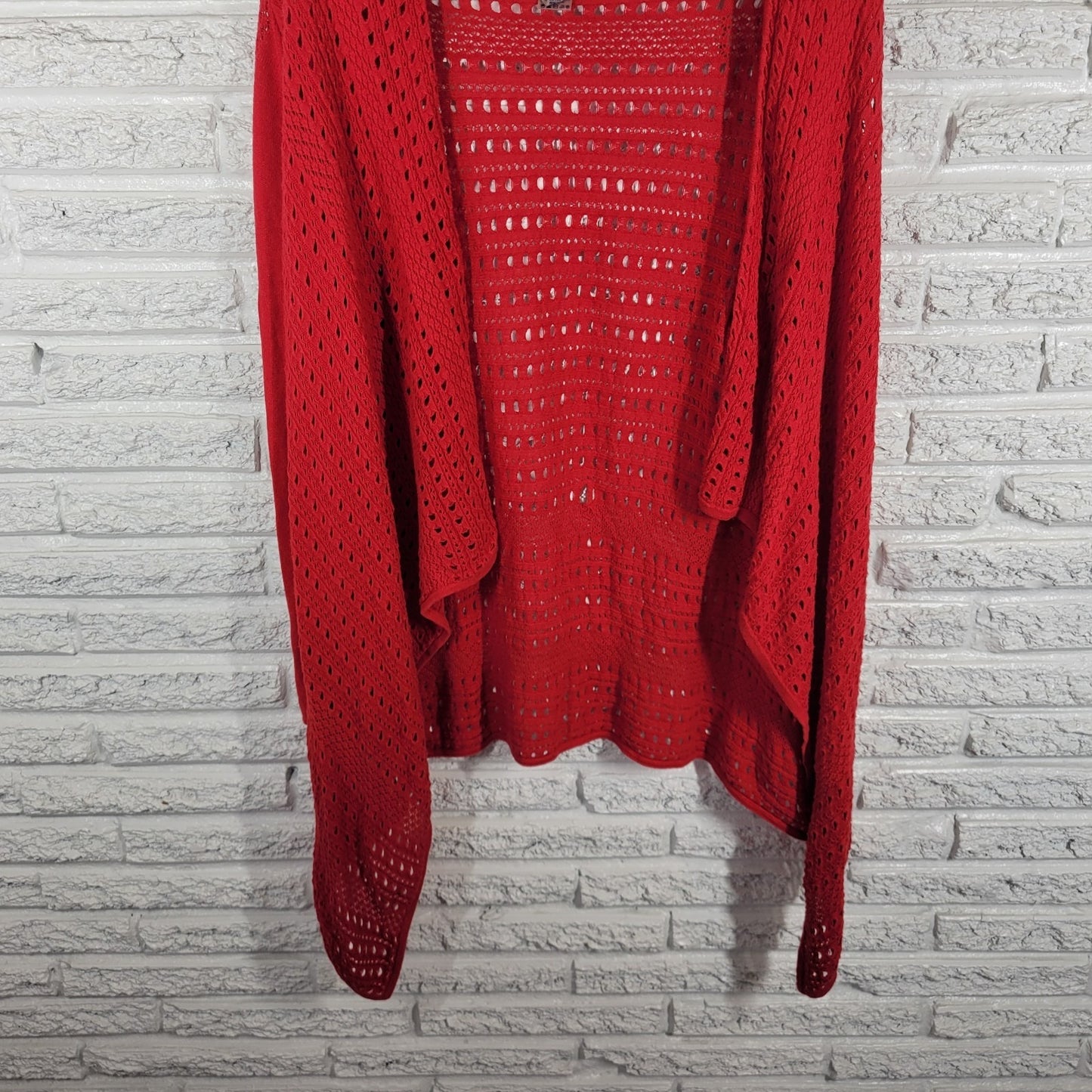Peter Nygard Womens Sweater XL Cardigan Open Cascade Red Open Knit Office