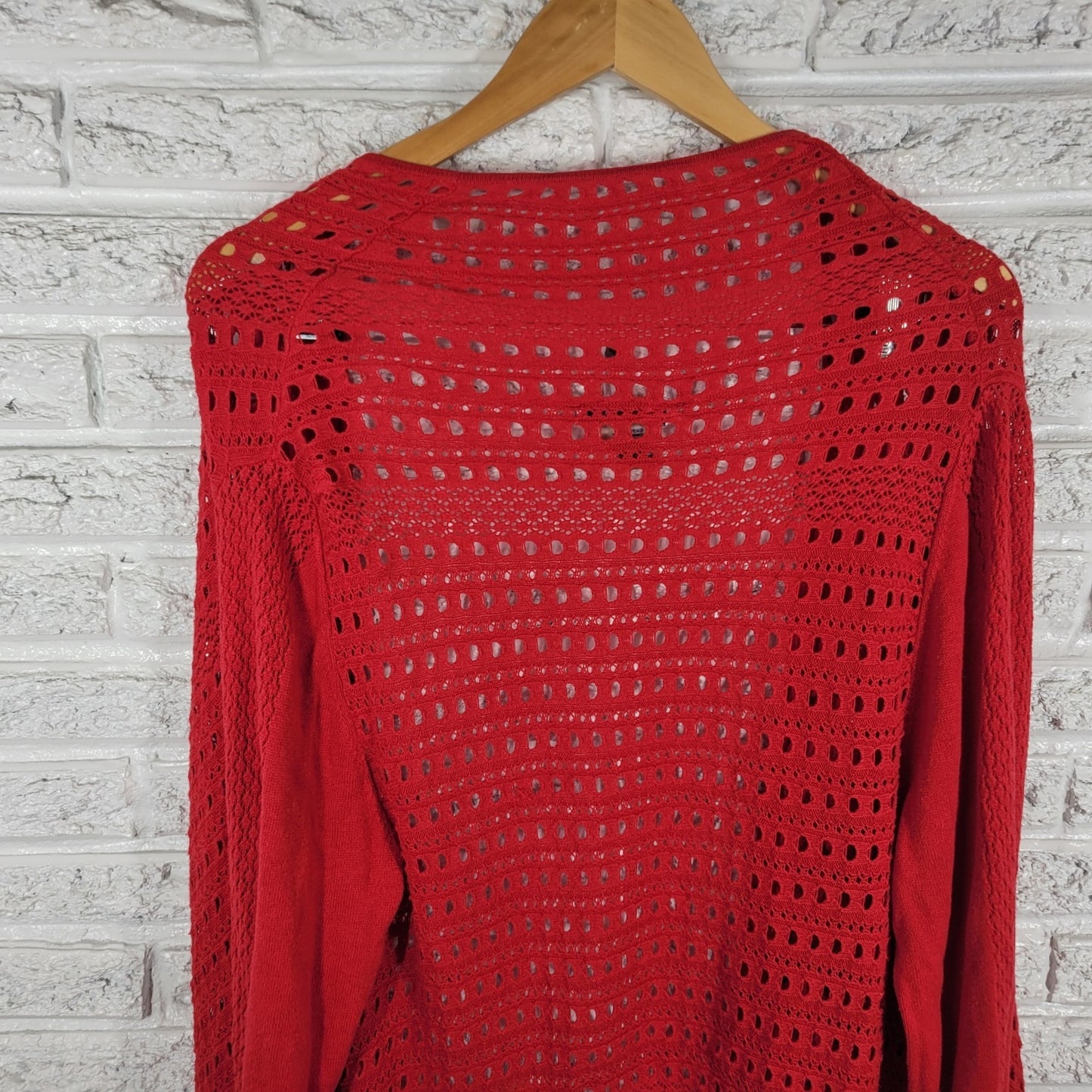 Peter Nygard Womens Sweater XL Cardigan Open Cascade Red Open Knit Office