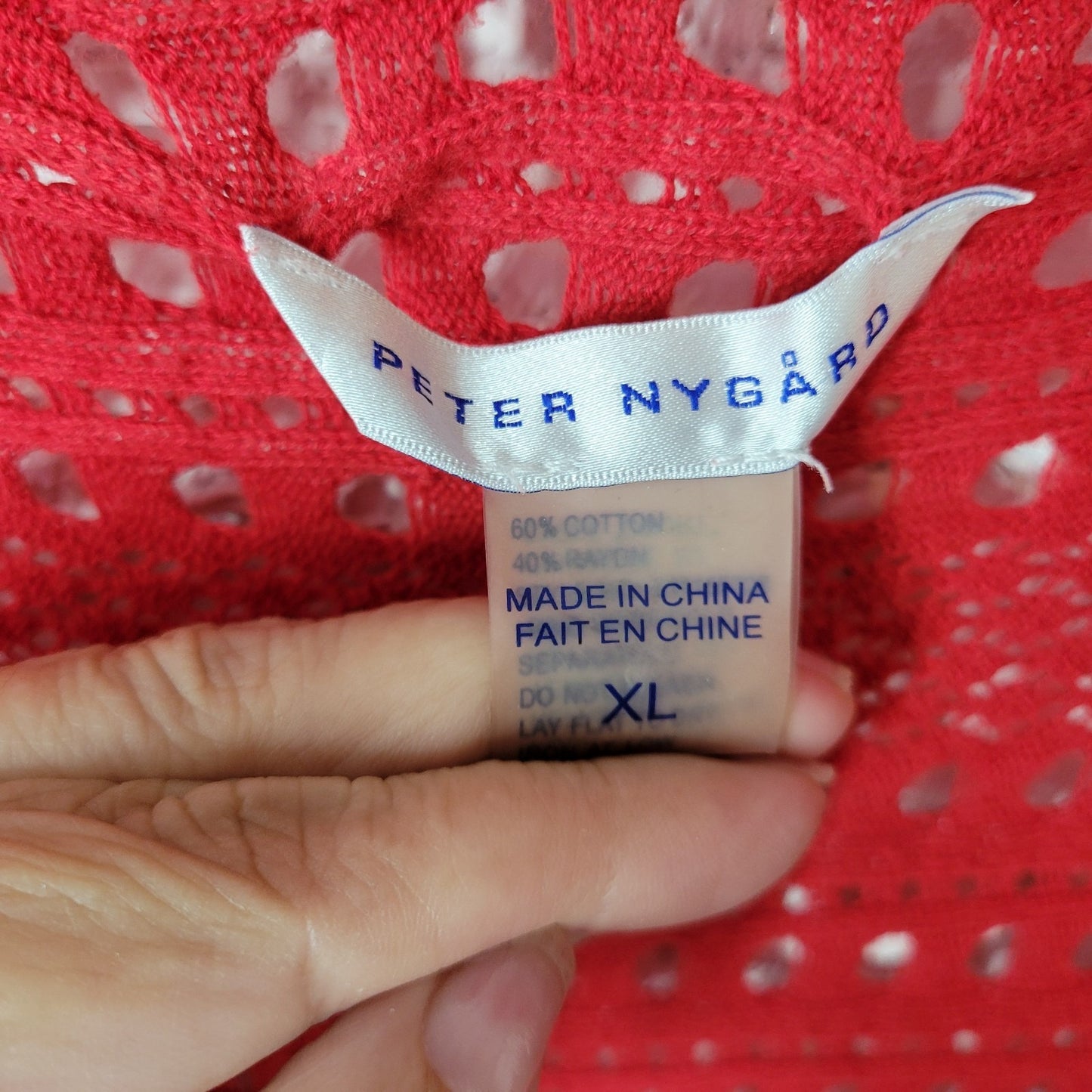 Peter Nygard Womens Sweater XL Cardigan Open Cascade Red Open Knit Office
