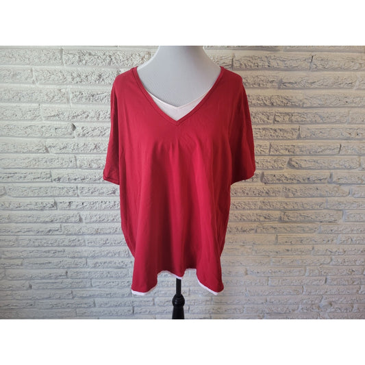 Catherines Suprema Womens Top 2X 22W 24W Plus Tee Short Sleeve Cotton Blend Red