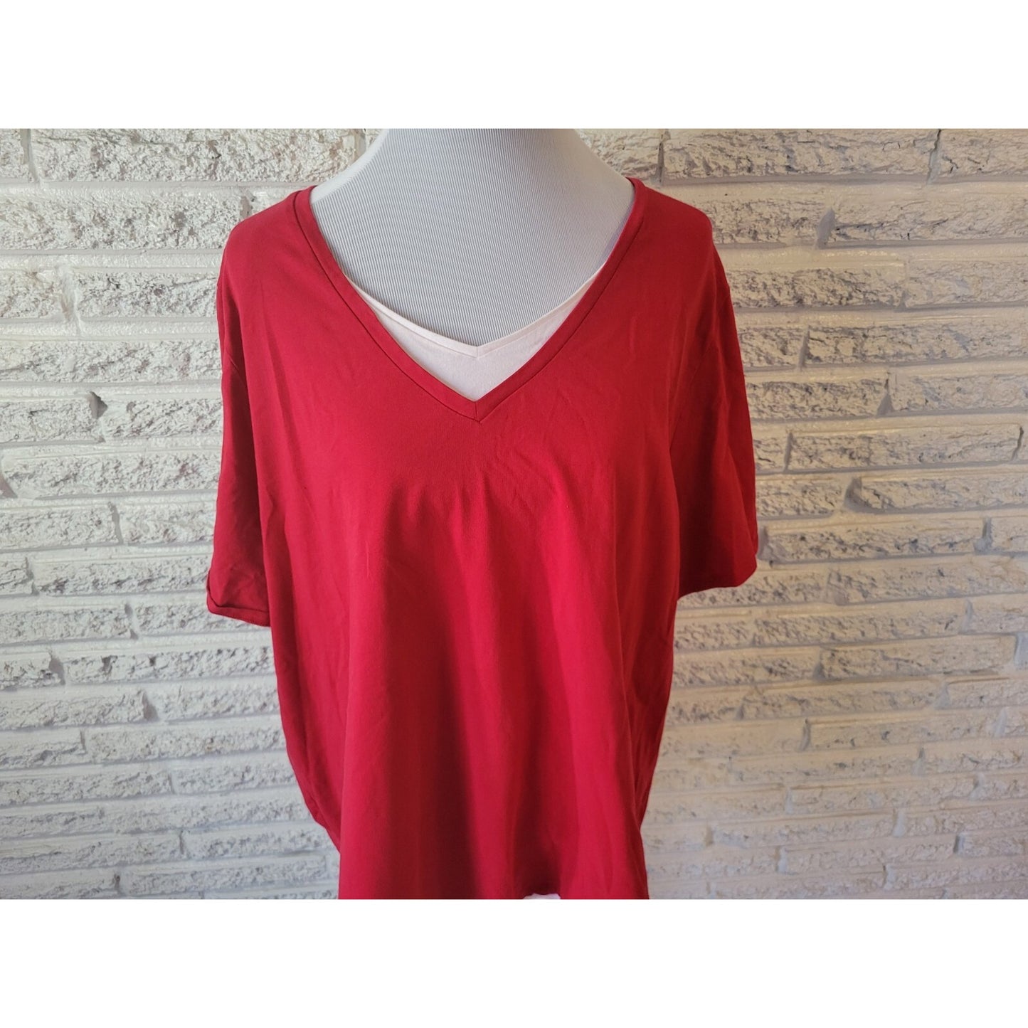 Catherines Suprema Womens Top 2X 22W 24W Plus Tee Short Sleeve Cotton Blend Red