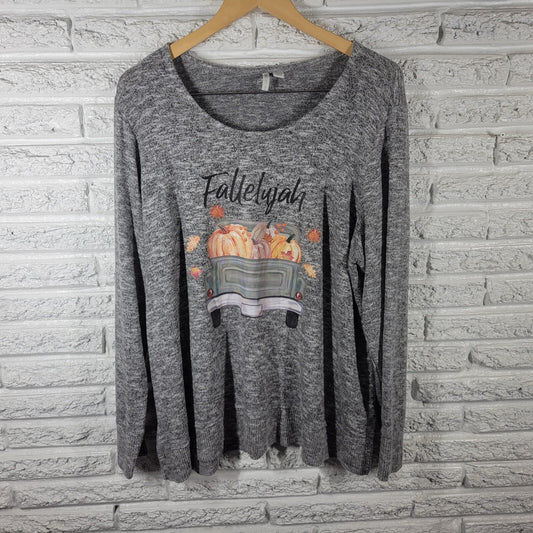 Cato Est 1946 Womens Top 18W 20W Plus Fallelujah Pumpkins Autumn Glitter Soft