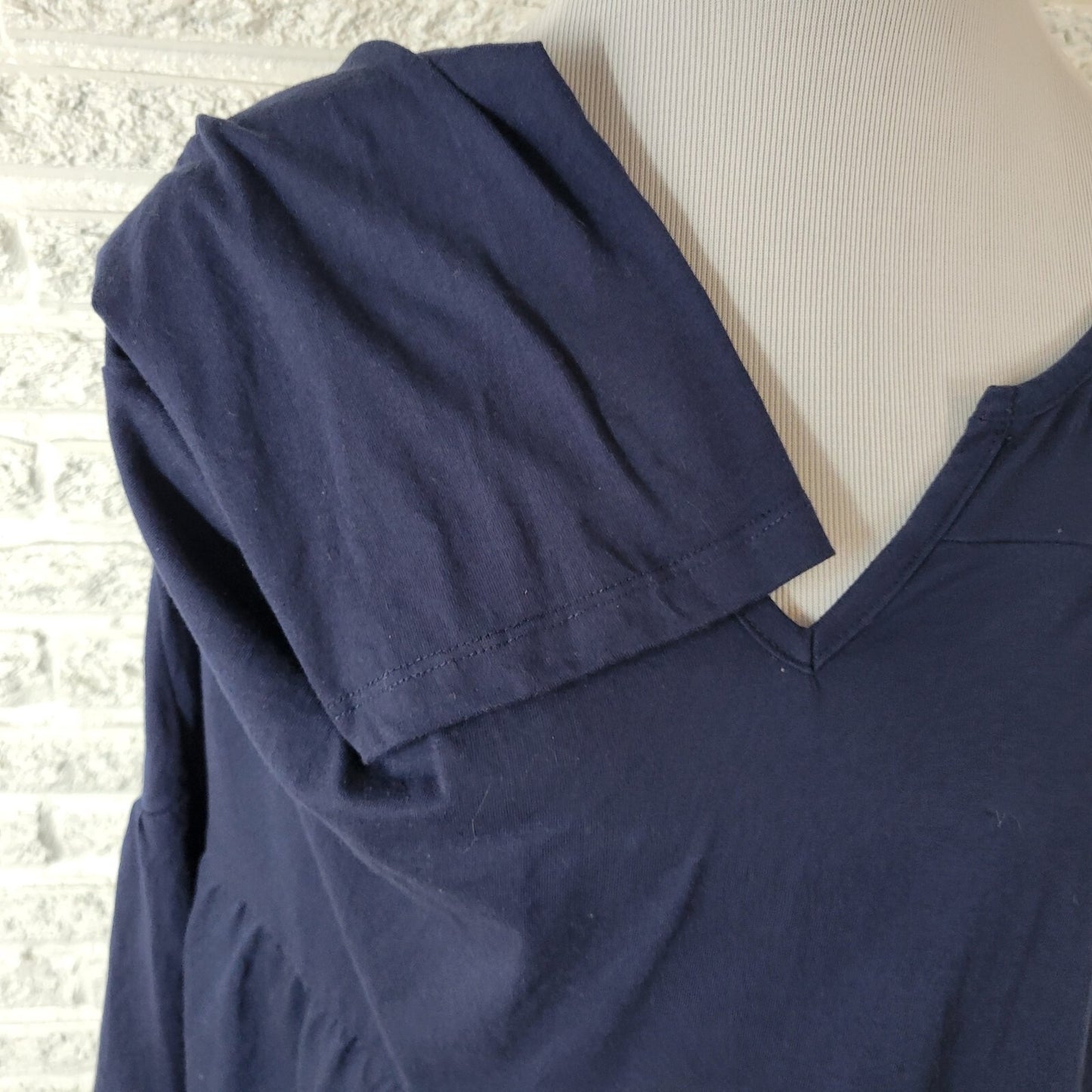 Woman Within Womens Top 2X Plus Tunic Baby Doll 3/4 Sleeve Blue Ruffle