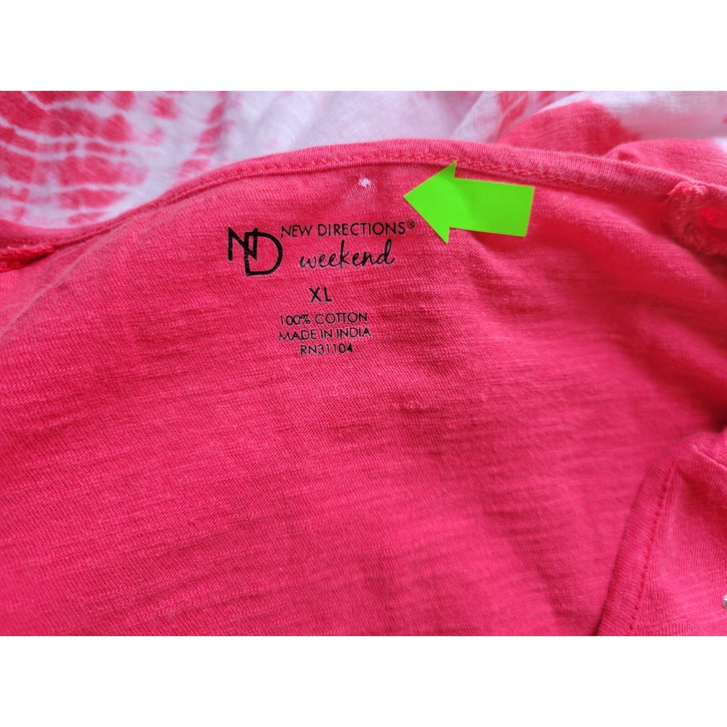 New Directions Womens Top Extra Large Tee Asymmetric Studded Comfy Pink Tie Dye