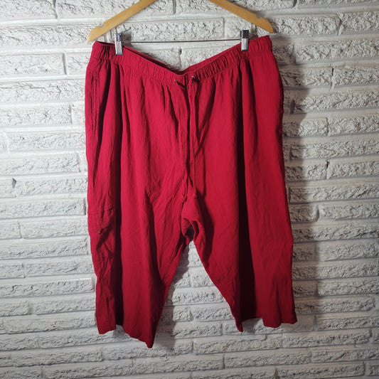 White Stag Womens Pants 3X Plus Capri Pull On Red Crinkle Crepe Lightweight