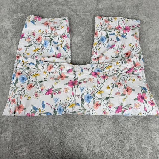 St Johns Bay Womens Pants 22W Plus Capri Pink Blue Floral Zip Fly Pockets Casual