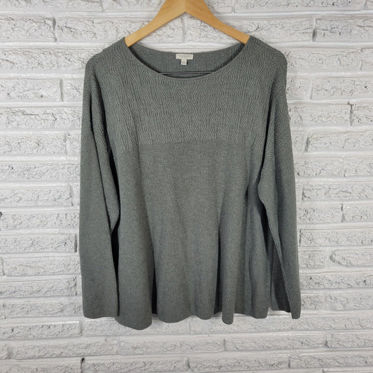 Talbots Womens Sweater 3X Plus Long Sleeve Gray Cotton Blend Casual Pullover