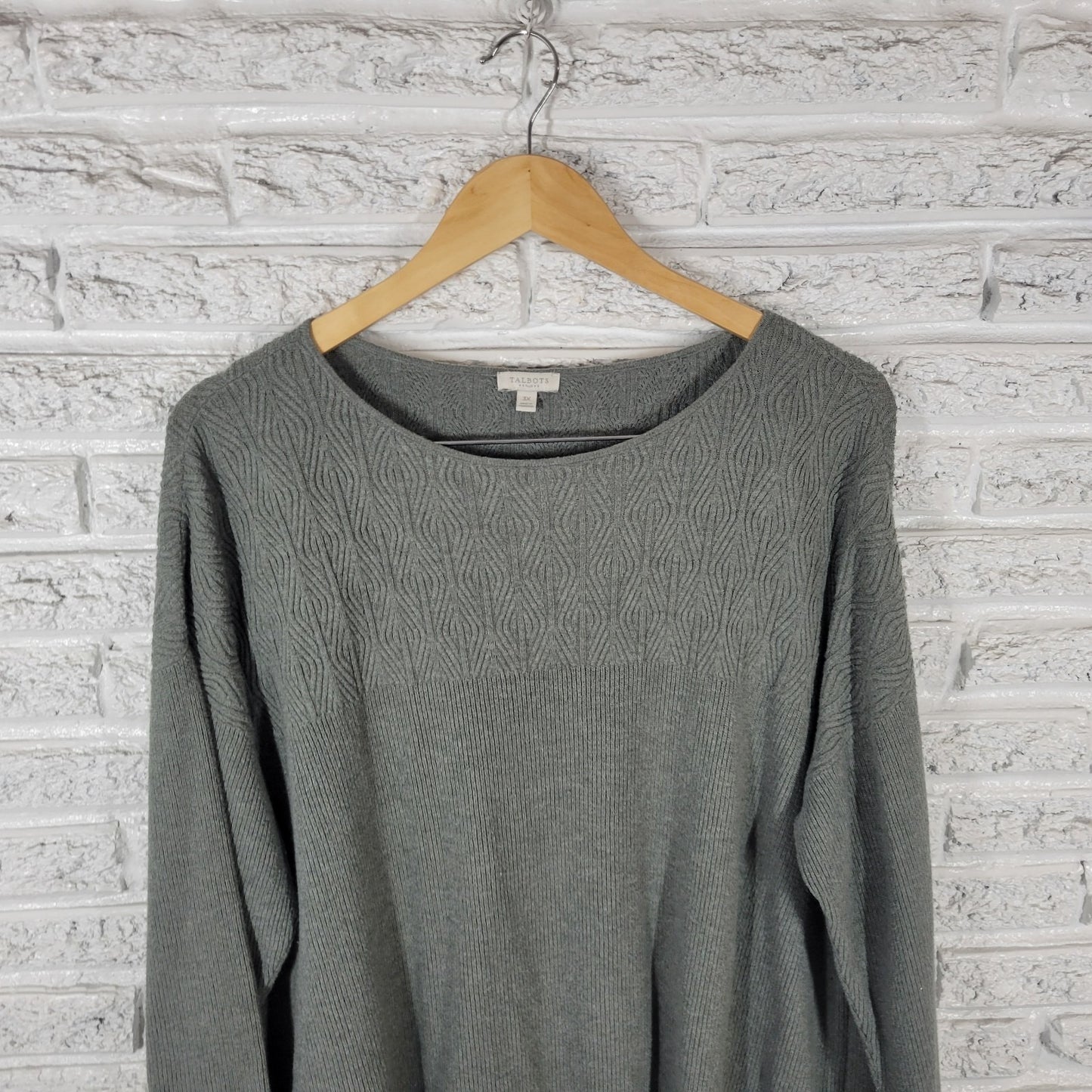 Talbots Womens Sweater 3X Plus Long Sleeve Gray Cotton Blend Casual Pullover