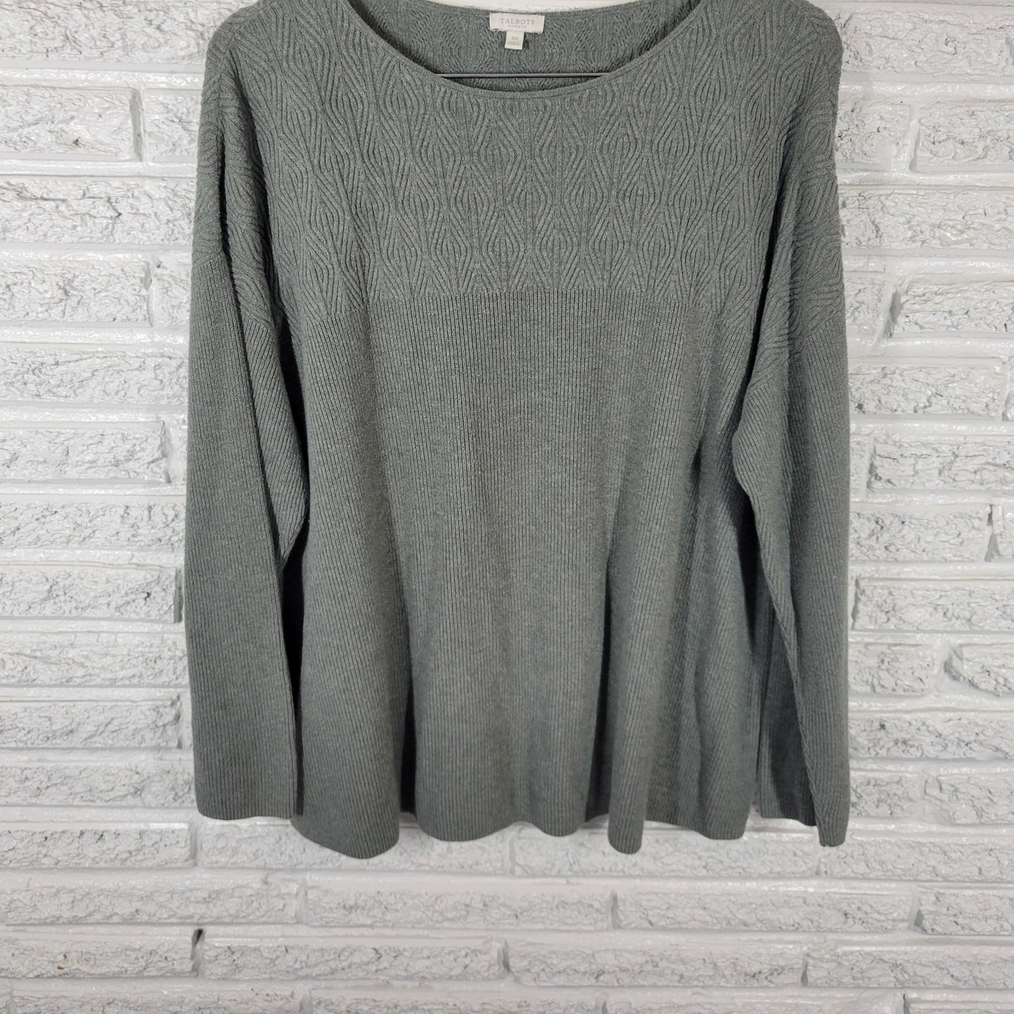 Talbots Womens Sweater 3X Plus Long Sleeve Gray Cotton Blend Casual Pullover