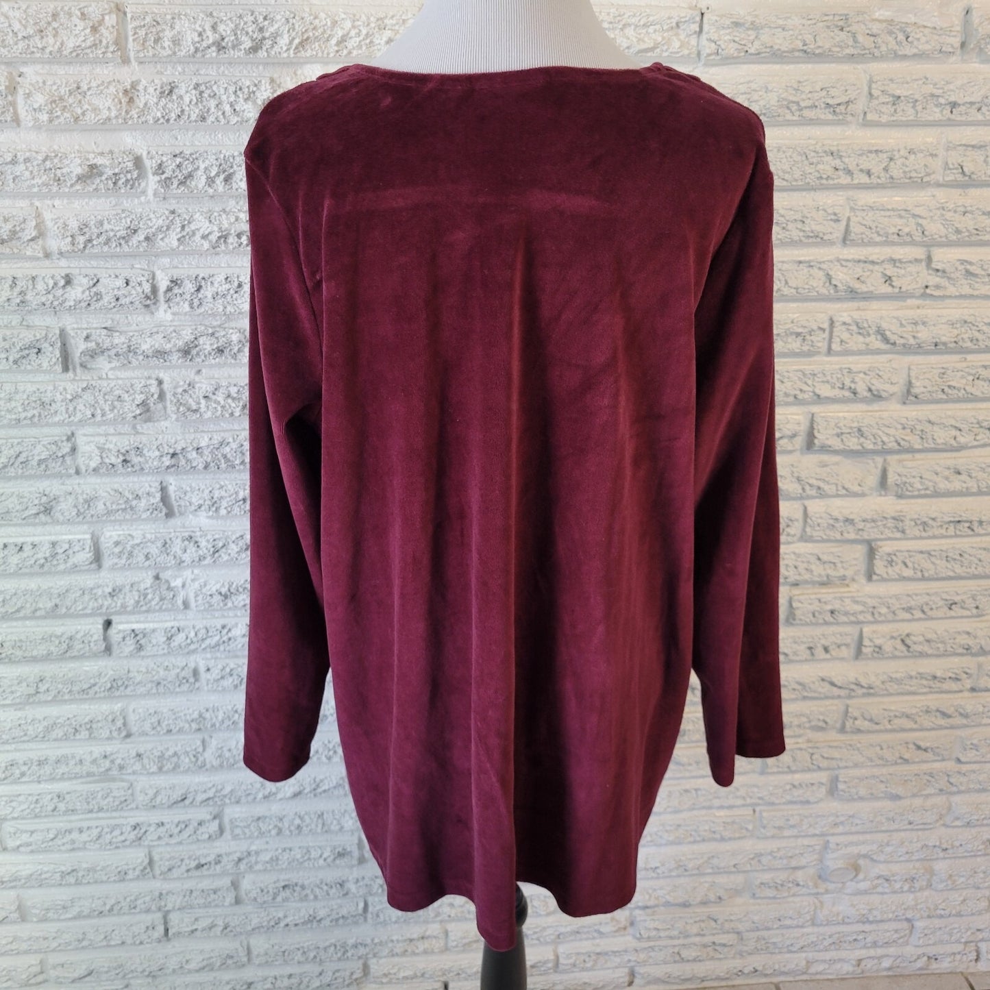 Susan Graver QVC Womens Top XL Long Sleeve Purple Cotton Blend Comfy Soft Velour